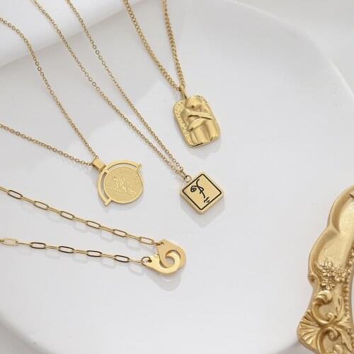 Chic Brand Couple Jewelry Aesthetic 18K Gold Womens Necklaces 2021 Vintage Face Hug Portrait Pendant Stainless Steel Chain Male