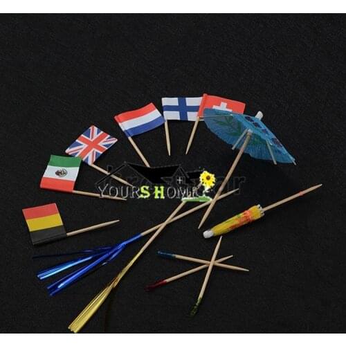 Fruit Cocktail Pick Stick Flag Flower Bamboo Food Picks Fruit Fork Sticks Buffet Cupcake Toppers Cocktail Picks Barware
