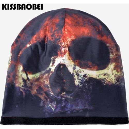 Casual Men Beanie Hat Winter Hats For Women Warm Skullies Caps Unisex Hip Hop Bonnet Plus Velvet Print Skull Style Gorro