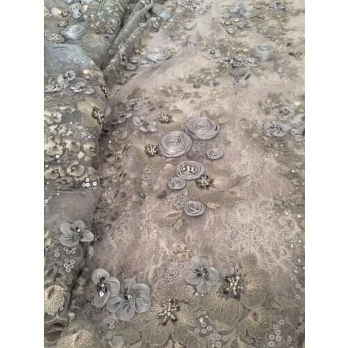 Luxury 3d flower embroidery wedding party lace L-7131 nice french net lace fabric with beads for sawing