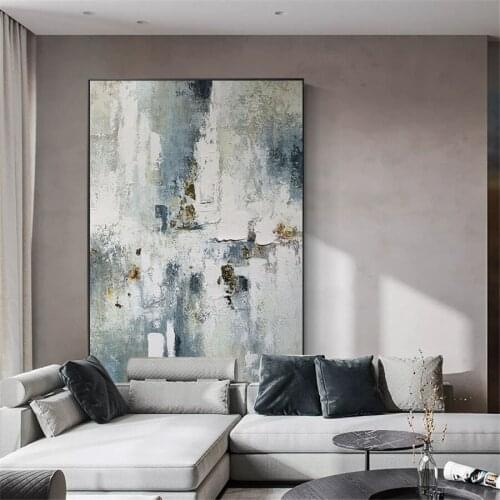 Hand Painted Cubism Modern Abstract Canvas Oil Painting White Gray Textured Wall Art Pictures For Living Room Home Cuadros Decor