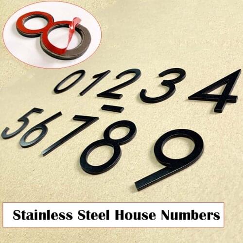 Stainless Steel Self Adhesive Black House Number Sticker Metal Doorplate Home Door Plaque Numbers Sign Mailbox Street Numbers