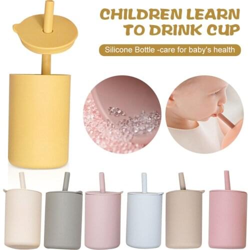 Toddler Cup Silicone Self Drinking Training Cup With Straw And Lid Leak-proof Drinking Cup For Babies Toddler Baby Drink Tools