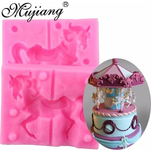 3D Carousel Horse Silicone Candle Mold Clay Soap Molds Fondant Cake Decorating Tools Cupcake Chocolate Baking Moulds XL269