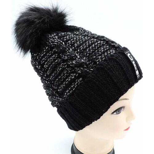 Girl Warm Ski new brand Big Fur pom poms ball Knitted hats scarf hat set Winter women Beanie Hat thick Skullies female cap