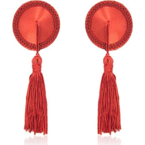 Adult Products Red Black Satin Nipple Stickers Loose Lace Heart-shaped Nipple Stickers Fringed Chest Stickers