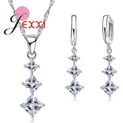 High Quality 925 Sterling Silver Jewelry Sets Setting With White Square Cubic Zircons For Female Women Wedding Bijoux