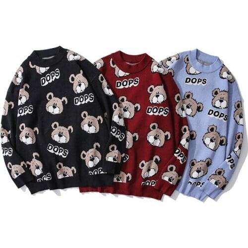 Japanese Harajuku Sweater Lazy bear Hip Hop Streetwear Female Clothing O-Neck Fashion Pullove Oversize Casual Couple Sweaters