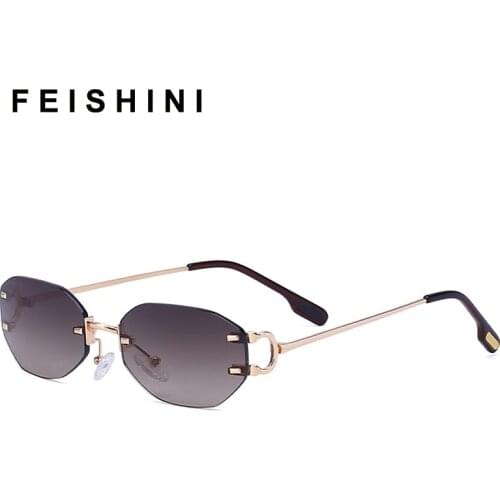 FEISHINI Retro Sunglasses Women Brand Designer Fashion Rimless Gradient Glasses Polygon Cutting Lens Ladies Frameless hip hop