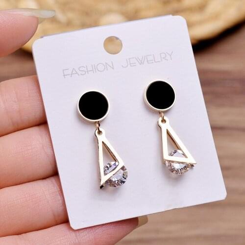 MEYRROYU Stainless Steel Rhinestone Gold Color 2 Layer Triangule Drop Earrings 2021 Trendy For Women Fashion Gift Party Jewelry
