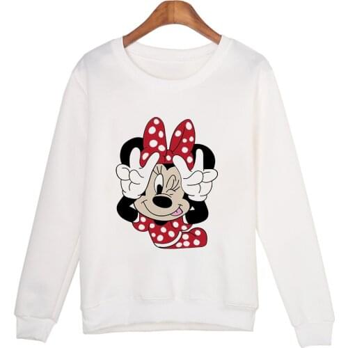 Disney Graphic Minnie Mouse Cartoon Print Pullover Sweatshirt White Kawaii Women Casual Long Sleeve Hoodies Tops Dropship