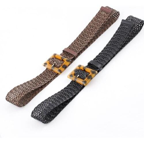 Q 110CM Belts For Women Leopard Print Acrylic Square Buckle Weave PU Leather Wide Waistband Club Party Clothing Accessorie