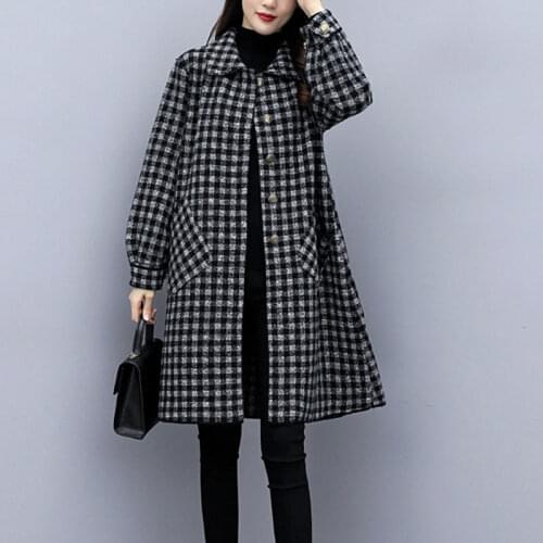 Autumn Winter Vintage Plaid Long Woolen Coats Women 2021 Fashion Loose Korean Jacket Large Size Clothing Casaco Feminino M450