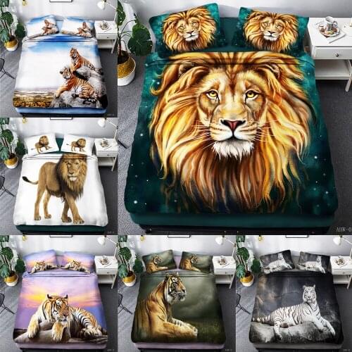 Animal Tiger Lion Three Sets Of 3D Digital Four-Piece Single Twin Double Queen King Bedding Quilt Cover