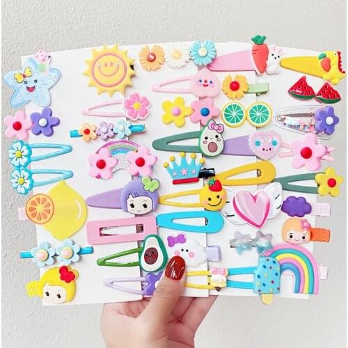 14PCS/Set New Girls Cute Colorful Cartoon Flower Hairpins Kids Lovely Decorate Hair Clips BB Barrettes Fashion Hair Accessories