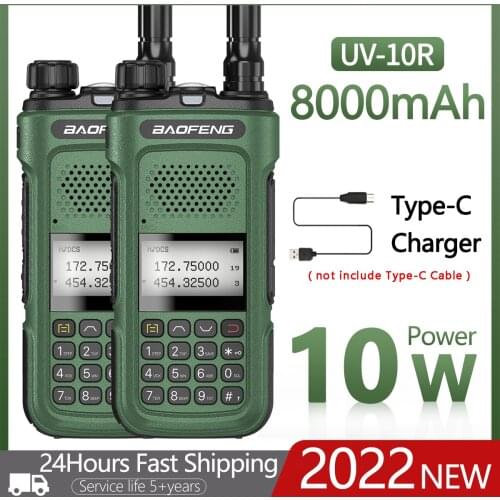 2PCS Baofeng UV-10R 136-174&400-520MHz 10w Genuine Walkie Talkie 10km Long Talking Range UV-5R Ham CE FCC Radio USB Charger