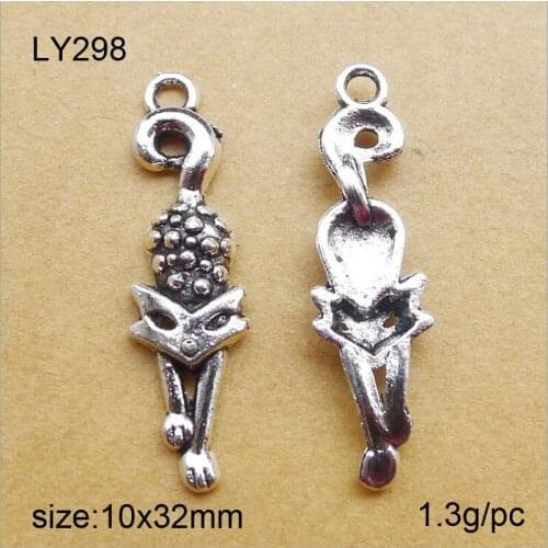 50pcs/lot 10x32mm Antique Silver Zinc Alloy Fox Charms Pendant For Jewelry Making
