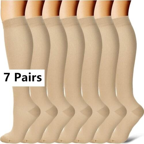 7 Pair/Pack Compression Stocking Women Men Knee High 30mmHg Edema Diabetes Varicose Veins Running Travel Sport Compression Socks