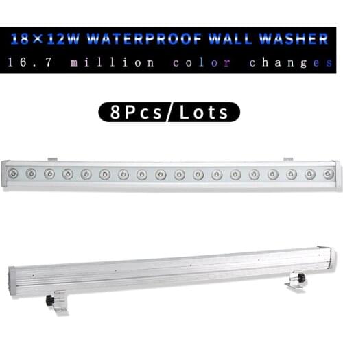 8pcs/lots IP65 Waterproof Outdoor Flood Light 18x12w RGBW 4in1 Wall Washer Light With DMX512 Control Led DJ Bar Stage Light