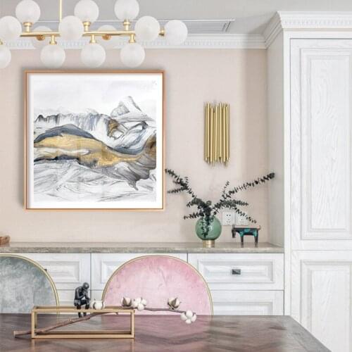 Abstract Golden Silver Mountain Canvas Painting Modern Posters and Prints Minimalism Wall Art Picture for Living Room Home Decor
