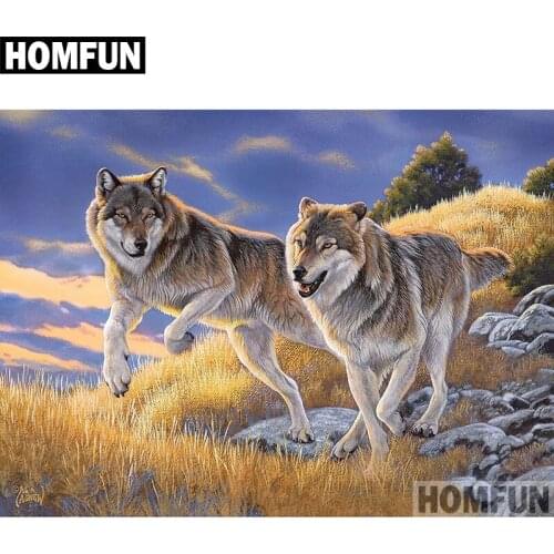 HOMFUN Full Square/Round Drill 5D DIY Diamond Painting "Animal Wolf" Embroidery Cross Stitch 5D Home Decor Gift A04003