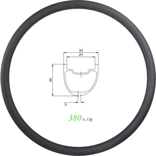 380g SL 29er MTB XC 33mm asymmetric carbon rim 30mm deep 24H 28H 32H UD 3K 12K 27mm inner clincher offset hookless bike wheel
