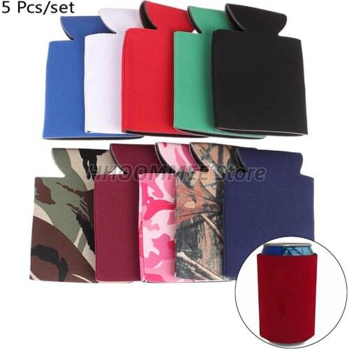5pcs Portable Beer Sleeves Camping Can Cup Soda Cover Neoprene Drink Cooler Bottle Outdoor Sleeve for Party Wedding Birthday