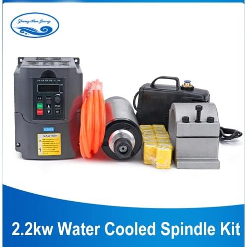 2.2kw Water Cooled Spindle CNC Spindle Motor+2.2kw Inverter+80mm clamp + water pump +13pcs ER20 Collet for CNC Router