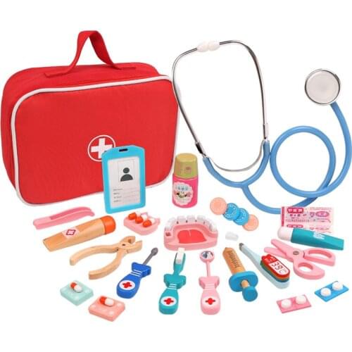 Wooden Pretend Play Doctor Educational Toys for Children Medical Simulation Medicine Chest Set for Kids Role Playing Pretend Toy