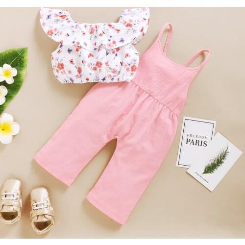 Baby Girls Clothes Set Casual Clothing Suit Baby Girl Clothes Print Cotton Casual T-shirt + Bib Baby Girl Two-piece Set