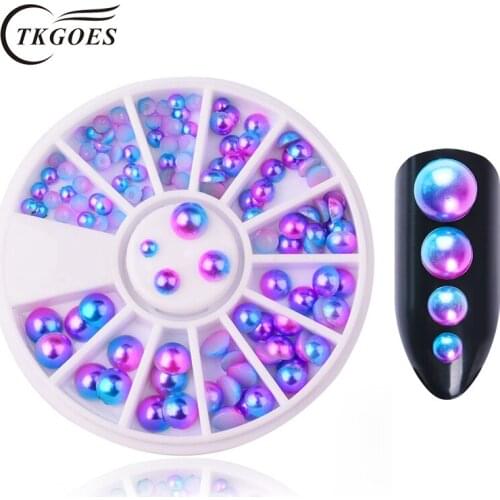 TKGOES New 3d Nail Art Rhinestones Glitters Half Pearl Acrylic Tips Decoration Manicure 1 Wheel Tips Decoratiopn Manicure Tools