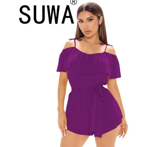 Summer Strap Solid Color Romper Women Jumpsuit Female Shorts Sexy Club Body Mujer