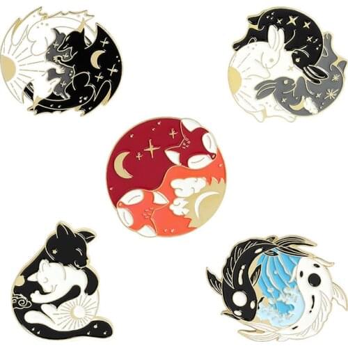 Cute Animal Goldfish Fox Bunny Embrace Brooch Bag Clothes Portfolio Lapel Enamel Pin Badges Cartoon Jewelry Gifts For Friends