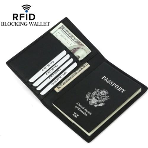 Fashion RFID Genuine Leather Mans Passport Cover International Travel Wallet For Men Bank Credit Card Case Protection Holder