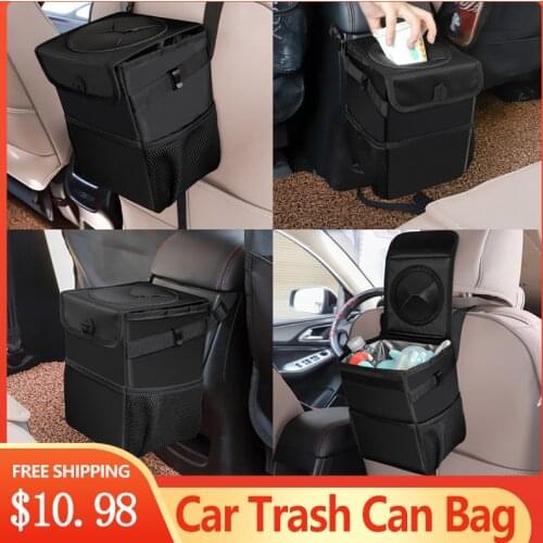 Car Trash Can Car Seat Back Storage Rubbish Bin Box Car Trash Can Bag Accessories Organizer Waterproof Closeable Portable
