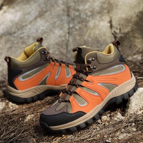 New High Quality Men High Top Waterproof Anti-Slip Hiking Shoes Lace-Up Mans Climbing Trekking Sneakers