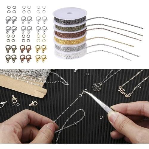 Chains Link for Jewelry Making Set, with Lobster Clasps+Jump Rings, Cable Link Craft Chain Findings for Necklace Bracelet DIY