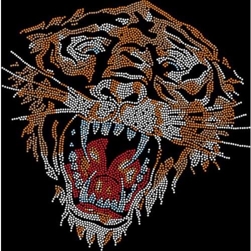 2pc/lot Tiger head hot fix rhinestone transfer motifs iron on crystal transfers patch for shirt
