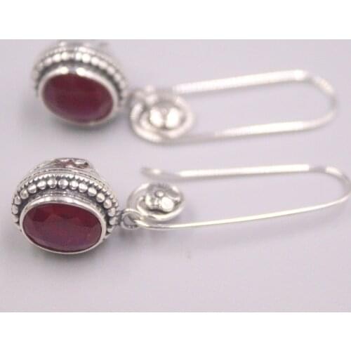Real Silver 925 Earrings Drop For Women Female Girl Korean Earrings Red Garnet Retro Antique Personality Bohemian Ethnicity