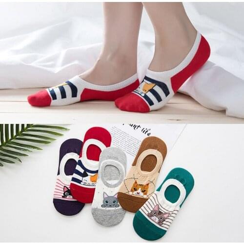 2021 new socks women spring and summer thin socks Korean boat socks cartoon animal cat student deodorant cotton socks