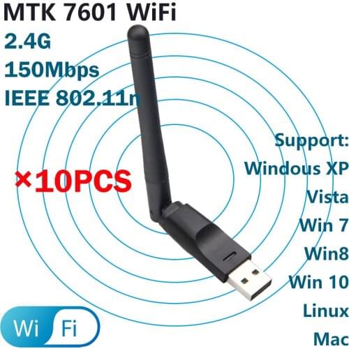 New [10 PCS] MT7601 WiFi Adapter 150Mbps 2.4Ghz 802.11/b/g/n USB2.0 Rotatable USB WiFi Antenna 7601