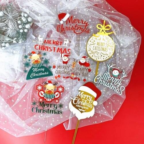 New 2021 Merry Christmas Party Acrylic Cake Toppers Santa Claus Xmas Cake Topper for Home Happy New Year Party Cake Decorations