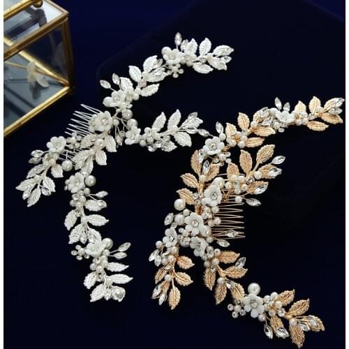 Fashion Leaves Brides Barrettes Hair Combs Pearls Headbands Bridal Wedding Hair Accessories