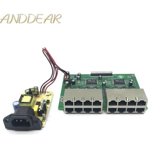 OEM 10 / 100mbps RJ45 16 Port Fast Ethernet Switch module Lan Hub US EU Plug 5v Adapter Power Supply Network Switch motherboard