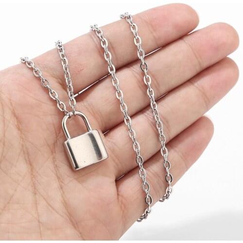 2pcs Punk Style Lock Necklace Pendant Men Women Dress up Waterproof Stainless Steel Personality 2019