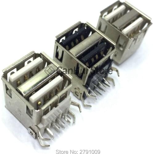 10Pcs Double USB Type A Female Solder Jacks Connector PCB Socket USB-A type 90 Degrees / 180 Degrees 4pins