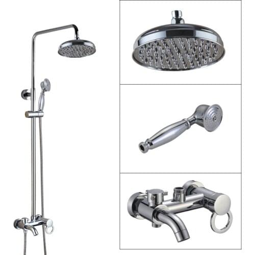 Polished Chrome Brass Wall Mounted Rain Bathroom Rainfall Shower Faucet Set with Hand Spray Shower Head Tub Mixer Tap 2cy335
