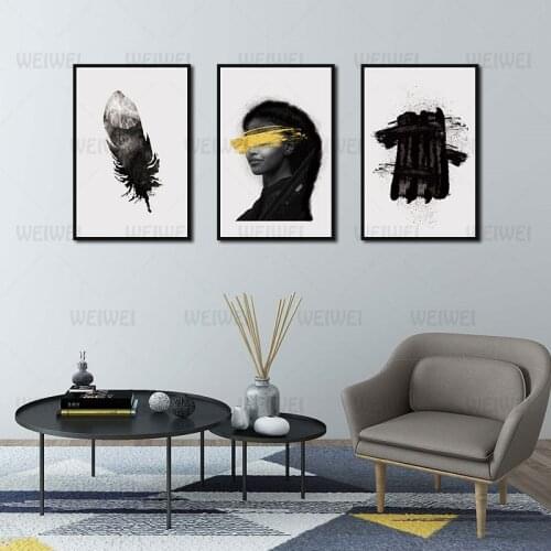 Poster Black Graffiti and Bird Feathers Canvas Painting Home Decoration Use In Living Room and Bedroom