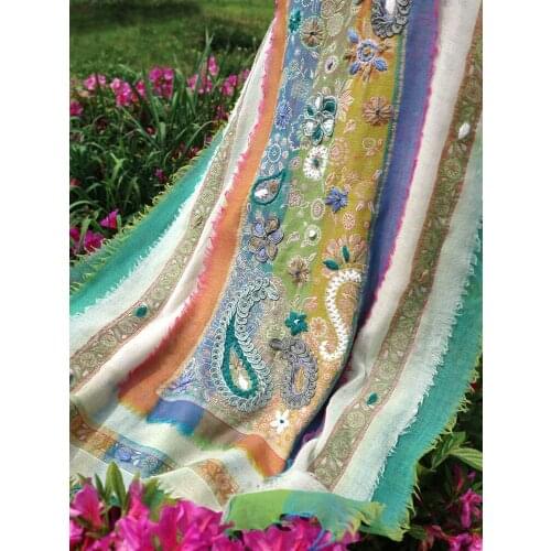 India Nepal boiled wool shawl, autumn and winter warmth, three-layer loose edge ethnic style handmade crocheted scarf women