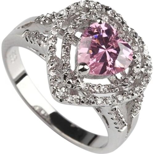 SHUNXUNZE Vintage fashion Engagement rings jewelry for Noble Generous women Pink Cubic Zirconia Rhodium plated R557 size 6 7 8 9